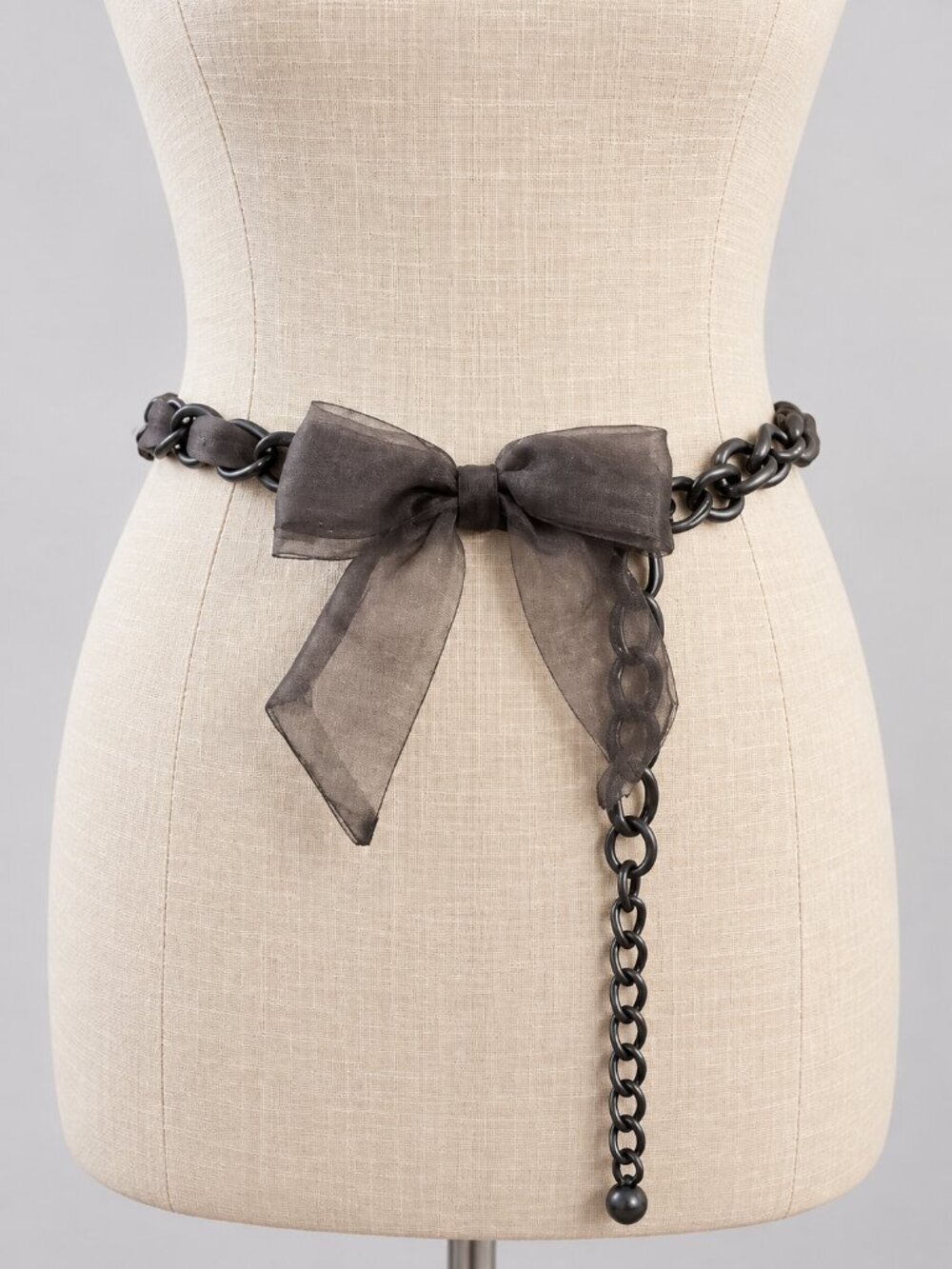 Gunmetal Belt Gray Organza Bow Accent Coquette Boho Romantic Adjustable XS/S 38"